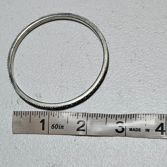 Vintage Elegant Black Enamel Bangle Bracelet Diamond Pattern Gold Accents Women - Picture 4 of 4